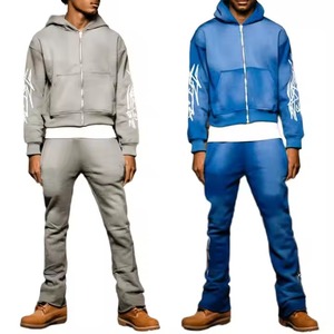 Sweat à capuche et pantalon de survêtement évasé à jambe droite pour hommes ensemble de jogging vintage de qualité supérieure survêtement délavé à l'acide survêtement - Product Image 2