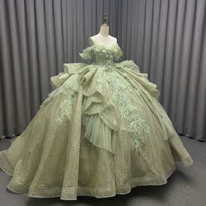 Vestido Jancember LSMC115 Verde Menta Brilhante com Franjas e Pérolas para Quinceañera - Product Image 2