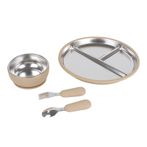 Ensemble de couverts pour enfants en silicone de qualité alimentaire et acier inoxydable 304, avec bavoir, cuillère, fourchette, bol et <span class=keywords><strong>assiette</strong></span> à ventouse pour bébé - Product Image 4
