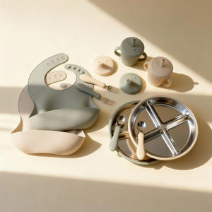 Dishwasher Safe Custom Kids Dining Suction Stainless Steel Plate Baby <b>Silicone</b> Feeding Set with Removable <b>Silicone</b> Sleeves - Product Image 2