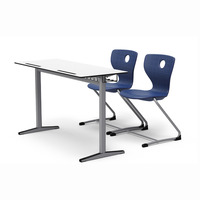 Conjunto de Mesa y Sillas Dobles de Tablero Laminado, Muebles Escolares, Conjunto de Escritorio y Silla para Estudiantes