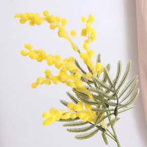D65 <span class=keywords><strong>flores</strong></span> artificiales amarillo <span class=keywords><strong>Mimosa</strong></span> Spray cereza fruta rama boda hogar Mesa tallo corto Acacia decoración flor - Product Image 2