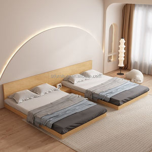 Minimalist Twin <b>Platform</b> <b>Bed</b> Set Low Profile Wooden Tatami Hotel <b>Bed</b> <b>Frame</b> with Headboard and Nightstand For 3 Star Hotel - Product Image 3
