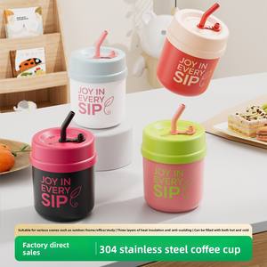 Taza de Café de Acero Inoxidable 304 con Tapa y Pajita, Vaso Reutilizable para Viaje, Botella de Agua para Bebidas Frías y Calientes, Regalo Original para Mujer - Product Image 1