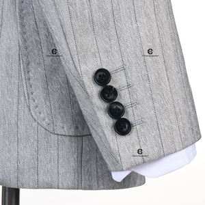 Cenne Des Graoom 2025 Abito da <span class=keywords><strong>Uomo</strong></span> Doppiopetto Grigio Chiaro a Righe con Tasche Applicate, Su Misura per Ufficio, Matrimonio, Testimone - Product Image 3