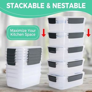 5 Cup <b>Plastic</b> Food Storage <b>Containers</b> with Lids Nestable Freezer Dishwasher Safe Rectangle Meal Prep <b>Container</b> Set - Product Image 3