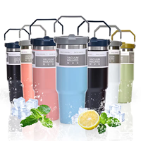 Tasses à double paroi de haute qualité 20oz 30oz en acier inoxydable, gobelet à café portable pour voiture avec couvercles, poignée et paille