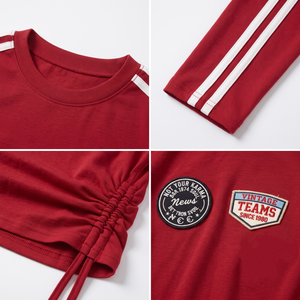 Custom Logo Slim Fit Long Sleeve T <b>Shirt</b> TKAN7718 Wholesale Striped Crop Top Vintage Sporty Racing Jersey Cotton Women Clothing - Product Image 4