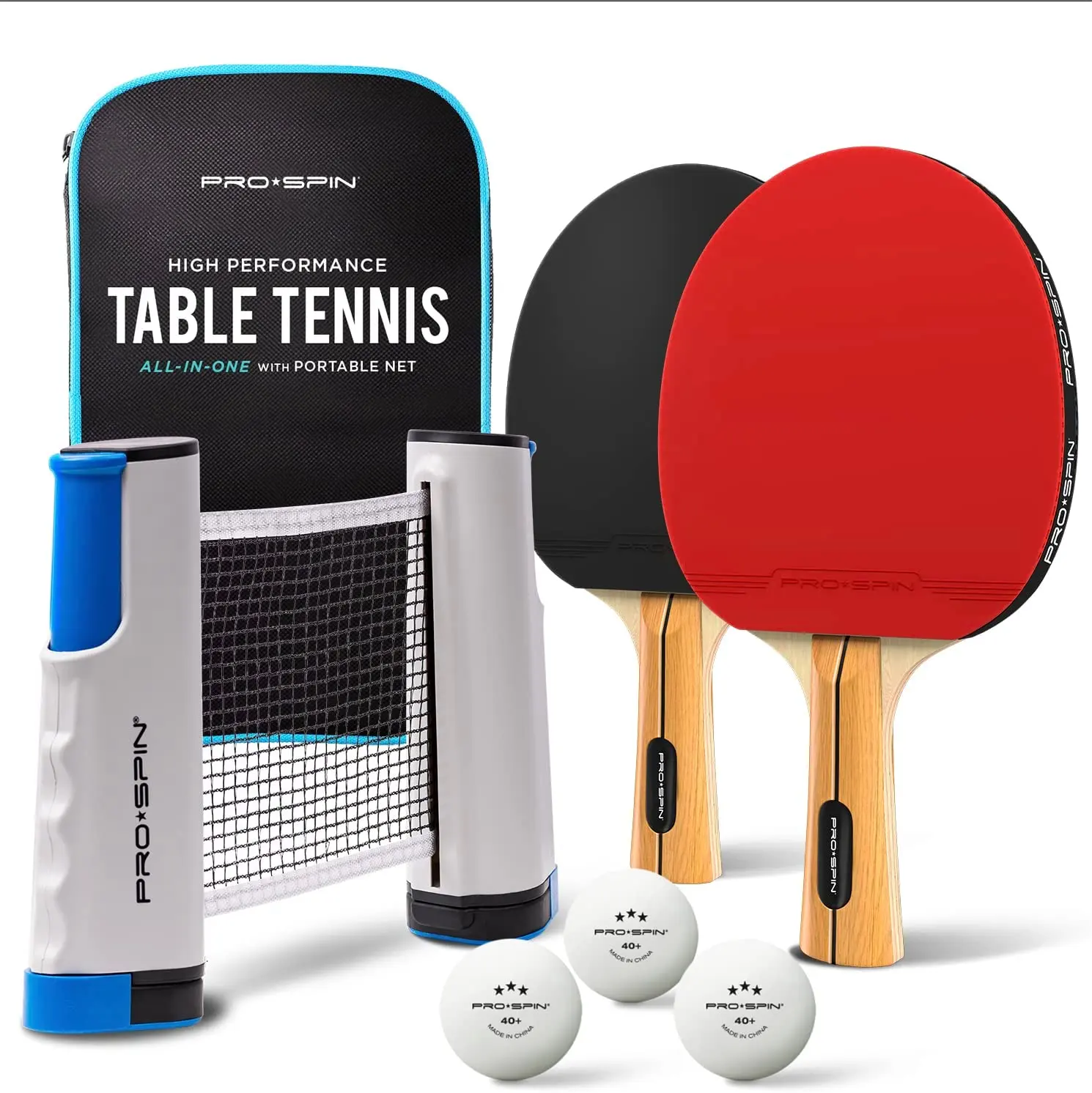 Familie Draagbare Tafeltennis Racket Set 2 Racket Ping Pong Net Professionele Ping Pong Bat Met Dubbele Rits Case Racket