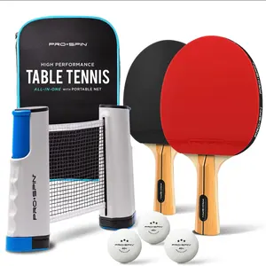 Family portable table tennis racket set 2 racket ping pong net professional ping pong bat with double zipper case racket