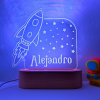 Panneau de nom LED personnalisé pour bureau à domicile avec plaque acrylique minimaliste et support en bois massif