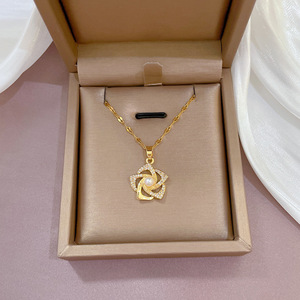 Exquisito Collar con Colgante de Circonita Brillante y Cadena de Eslabones para Mujer, de Acero Inoxidable Chapado en Oro, Regalo Judío de la Suerte - Product Image 1