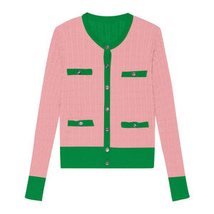 제조업체 Oem Odm 사용자 정의 여성 그리스 니트 스웨터 인과 핑크 녹색 여학생 오픈 전면 긴 소매 카디건 - Product Image 4