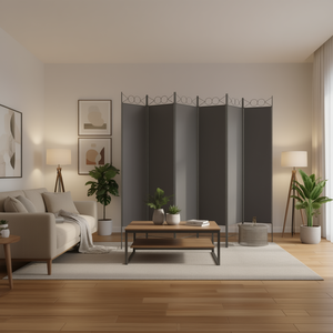 Paravent 6 panneaux en tissu anthracite, pliable, design moderne, 94,5x78,7 pouces, écran opaque pour la décoration intérieure - Product Image 2