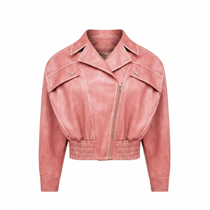 Custom Leather Jacket Manufacturer Western Pink Vintage Luxury Zipper up Pu Crop Leather Bomber Jacket for Women high quality - Product Image 1