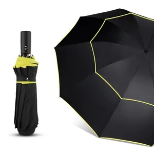 Beste Kwaliteit Zonnige En Regenachtige Paraplu Volautomatische Dubbele Regen 3 Opvouwbare Windbestendige Reis Business Grote Paraplu