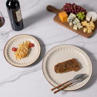 Service de table en céramique durable de style rétro européen, bols, assiettes, couleur sous-glaçure de luxe léger, compatible micro-ondes, réutilisable, pour la maison