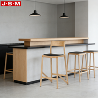 Nouvelle chaise haute de bar en bois, style moderne et minimaliste, pour îlot de cuisine, comptoir ou réception, hauteur 95 cm, avec dossier.