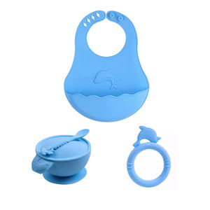 100% juegos de cuencos de babero de silicona de grado alimenticio suministros para bebés recién nacidos - Product Image 1