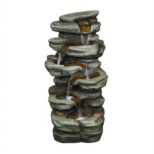 Fontaine d'eau en pierre d'extérieur 30,7 pouces avec éclairage LED, design rustique pour la décoration de jardin et de patio - Product Image 1