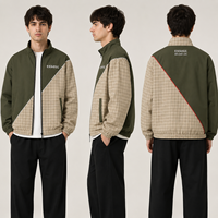 Blousons de survêtement personnalisés pour hommes, à empiècements, à carreaux, couleur unie, col montant contrastant, coupe-vent, avec logo lettre, coupe ample, style streetwear, OEM