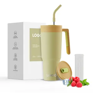 40OZ barato aço inoxidável Tumbler parede dupla com alça com palha Food Grade Vacuum isolado com log personalizado