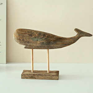 Figura de ballena tallada a mano en madera maciza mediterránea, decoración de escritorio de madera de Paulownia, estilo de forma irregular - Product Image 3