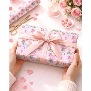 Merture Pink Anniversary Wrapping <b>Paper</b> <b>Roll</b> 17 In X 32.8 Ft Reversible Design For Valentine's Day Gift <b>Wrap</b> - Product Image 5