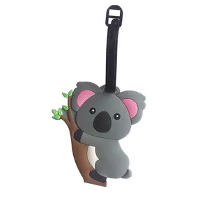 Tag bagasi silikon perjalanan plastik Koala lucu plastik tahan air Tag bagasi ukuran standar kustom keren kualitas tinggi Oem