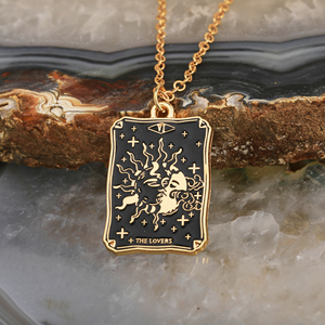 Collar con Colgante de Carta del <span class=keywords><strong>Tarot</strong></span> de Aleación Esmaltada Estilo Pintura al Óleo Atardecer Dorado sobre Fondo Negro, Personalizado a la Moda - Product Image 6