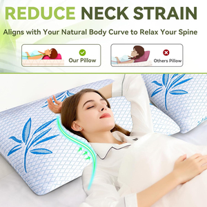 Oreiller cervical King Size en mousse à mémoire de forme déchiquetée, rafraîchissant, en fibre de bambou, réglable, doux et ferme, avec gel, pour dormeurs sur le côté, le dos et le ventre - Product Image 5