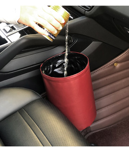 A2851 Folding Waste Waste Compress Bin Mini Hanging Healthy Material Waterproof Car Folding Storage Leather Trash Can