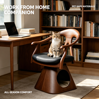 Fauteuil-lit pour chien et chat de style Mid-Century Modern en bois de noyer, pivotant à 360°, canapé pour animaux de compagnie, motif uni, coussin en coton et lin, mobilier design pour animaux.