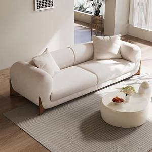 Juego de Sofás Modernos de Tela de Alta Calidad con Tres Asientos y Patas de Madera Maciza en Color Blanco para Sala de Estar de Apartamento - Product Image 4