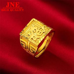 Bague <span class=keywords><strong>pour</strong></span> <span class=keywords><strong>homme</strong></span> de style boutique, plaquée or sous vide, imitation de haute qualité de l'or de placer du Vietnam, avec motif de bénédiction dorée et de fortune - Product Image 4