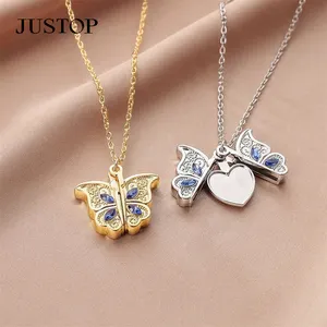 Butterfly Necklaces For Women Open Butterfly Heart for Couple Locket Pendant Gold Silver Color Delicate Jewelry Gifts