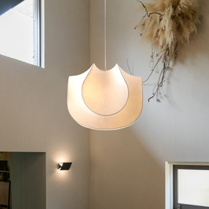 Lustre en soie en forme de citrouille rond de 50 cm, LED E27, blanc, style Wabi Sabi Zen, luminaire suspendu pour salon et chambre à coucher - Product Image 3