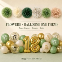 Décorations de fête pour 18e anniversaire, ballons en latex vert et or, et ensemble de ballons en feuille en forme de chiffre 18