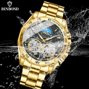 Relojes de Pulsera BINBONG B4833 de Lujo para Hombre, Relojes de Cuarzo de Negocios, Diseño Hueco de Acero Inoxidable, Resistentes al Agua 30M, Casuales - Product Image 4