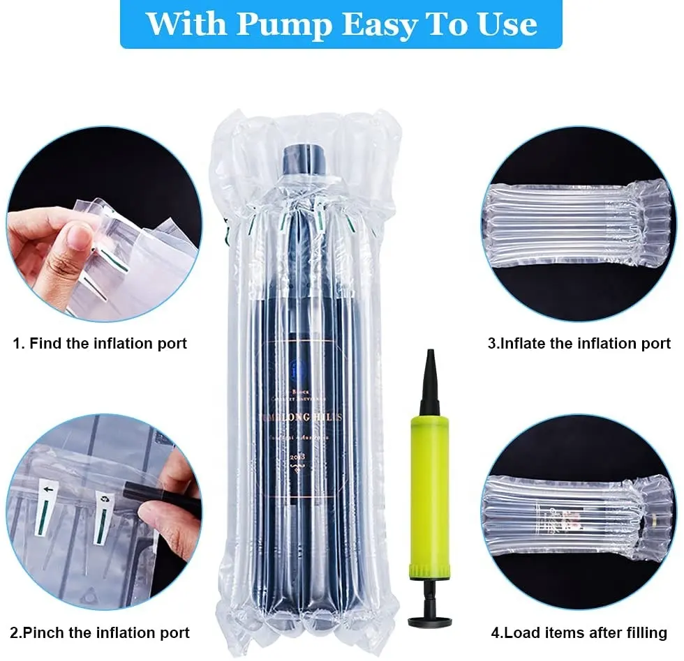 Wine Bottle Protector Film Air Column Wrap Bag Shockproof Inflatable Bag Cushioning Bubble Air Pillow With Reusable Air Pump
