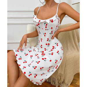 Camisola Sexy para mujer <span class=keywords><strong>Boutique</strong></span>, vestido largo a la moda con estampado de cerezas, encaje plisado, divertido vestido erótico, camisón Sexy para mujer - Product Image 3