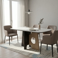 Ensemble de table à manger italienne convertible, portable, moderne, en bois noir et pierre frittée blanche, 6 places, écologique, pour petits espaces