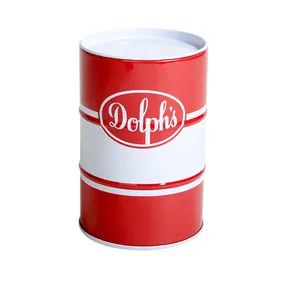 Tin money box use oil drum shape metal round storage tin box for towel T shirt sock packing