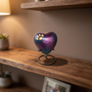 Urne funéraire pour animaux de compagnie Purple Heart, souvenir commémoratif de crémation, écologique et biodégradable pour la maison - Artisanat indien - Product Image 1