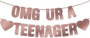 OMG UR a Teenager Banner - Decoración de Fiesta de <span class=keywords><strong>Cumpleaños</strong></span> Número <span class=keywords><strong>13</strong></span> con Purpurina Rosa Dorada para Niñas - Uso en Interiores/Exteriores - Product Image 2