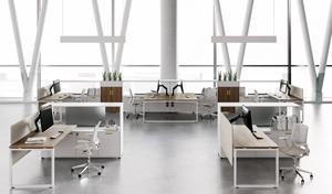 Bureau modulaire convertible moderne 6 places, design en panneaux de bois pour poste de travail en coworking en espace ouvert, mobilier commercial - Product Image 5