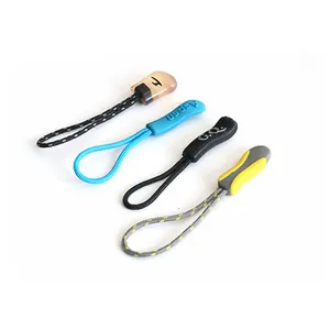 custom zipper logo cover pull for Garment Jacket tail rope pulls zipper with cord puller with silicone rubber rope zipper puller