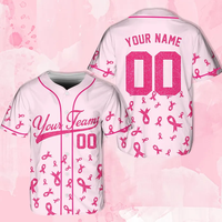 Maillot de baseball personnalisé brodé avec motif ruban rose intégral pour le soutien d'équipe, OEM POD, nom et numéro personnalisés