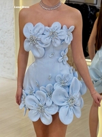 Robes de soirée courtes personnalisables, bretelles fines, élégantes et chics, pour femmes, robes de bal formelles pour fêtes, fleurs 3D