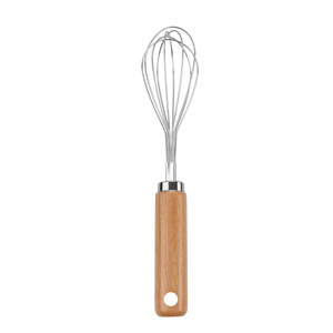 Batidor de huevos de acero inoxidable con mango de madera, material de haya, herramienta práctica para hornear, para uso en la cocina - Product Image 3
